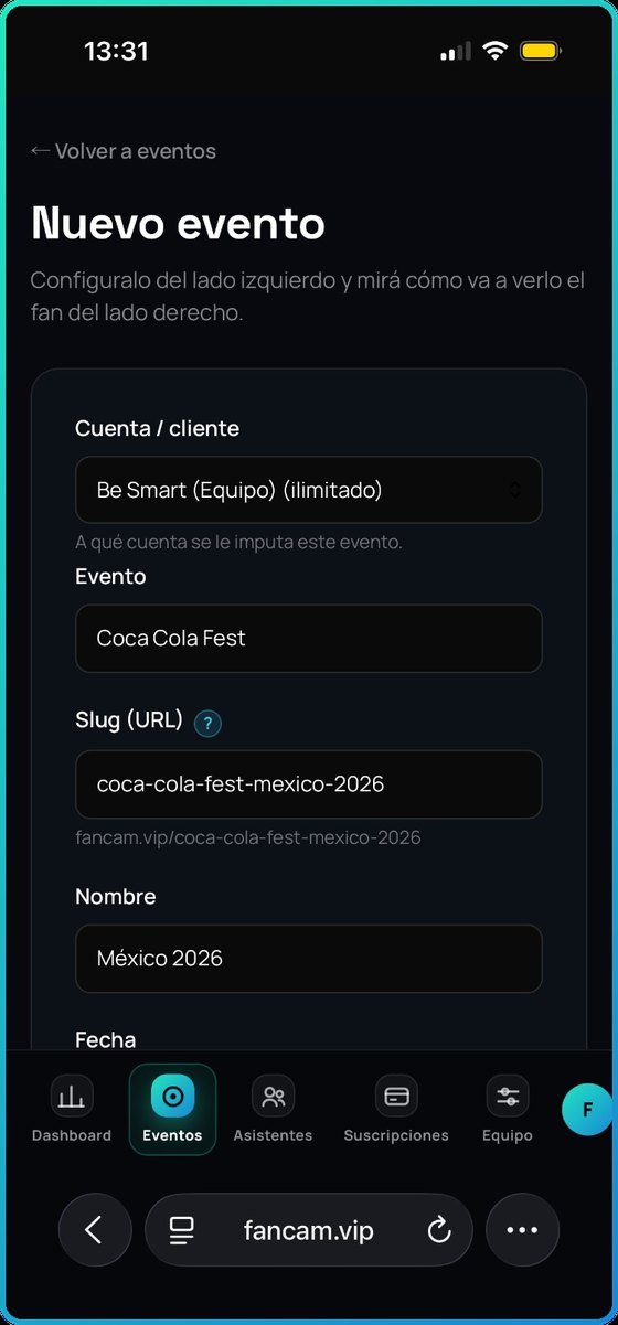 Pantalla de creación del evento